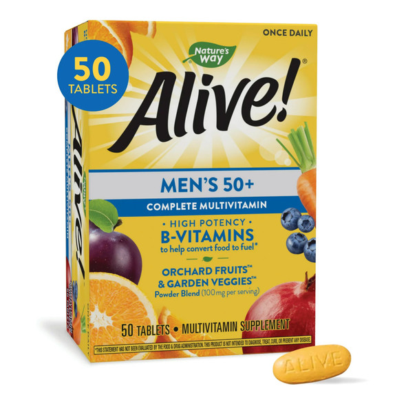 Multivitamin Supplement Alive! Alive! Mens 50+ Vitamin A / Vitamin C 900 mcg / 180 mg Strength Tablet 50 per Box