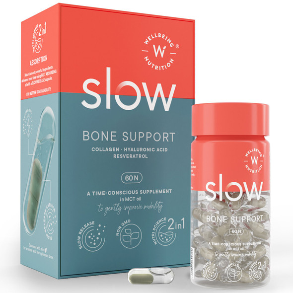 Wellbeing Nutrition Slow Bone Support, Collagen, Hyaluronic Acid and Resveratrol