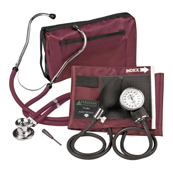 Sterling Series ProKit Aneroid Sphygmomanometer with Stethoscope, Burgundy