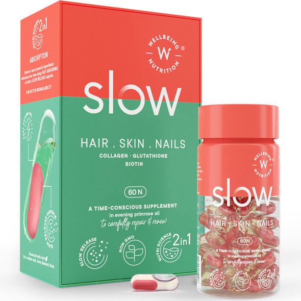 Wellbeing Nutrition Slow Hair Skin Nails, Collagen, Glutathione and Biotin