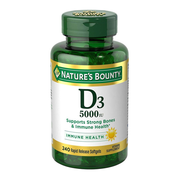 Vitamin Supplement Nature's Bounty D3 Cholecalciferol 5000 IU Strength Softgel 240 Per Bottle
