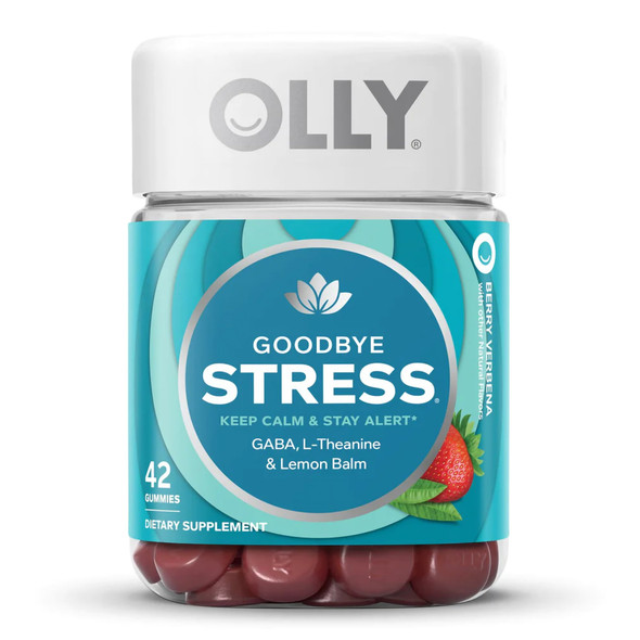 Dietary Supplement OLLY Goodbye Stress GABA / L-Theanine / Lemon Balm Extract 100 mg - 50 mg - 75 mg Gummy 42 per Bottle Berry Verbena Flavor