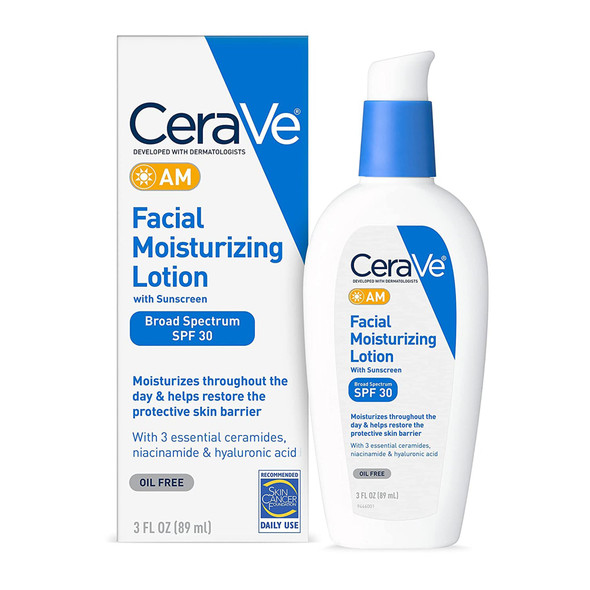 Facial Moisturizer with Sunscreen CeraVe AM 3 oz. Pump Bottle Unscented Lotion