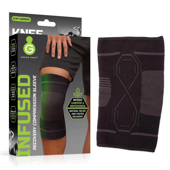 Green Drop Knee Compression Sleeve  Infused Injury Support, S/M