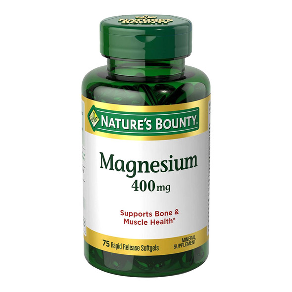 Dietary Supplement Nature's Bounty Magnesium 400 mg Strength Softgel 75 per Bottle