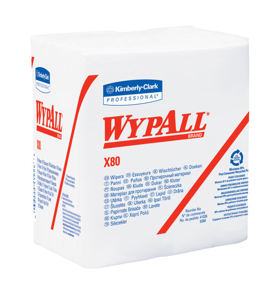 Task Wipe WypAll X80 Heavy Duty White NonSterile Cellulose / Polypropylene 12 X 12-1/2 Inch Reusable