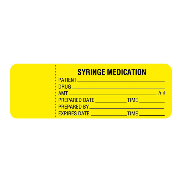 Pre-Printed Label UAL Anesthesia Label Yellow Paper Syringe Medication Patient_Drug_Amt_ Black Syringe Label 1 X 3 Inch 1/RL