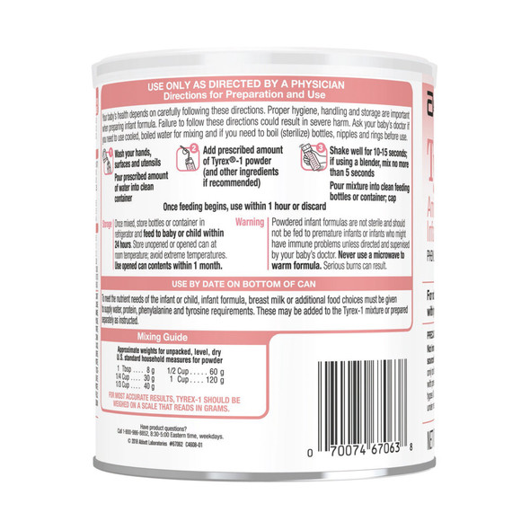 Infant Formula Tyrex-1 Unflavored 14.1 oz. Can Powder Iron Tyrosinemia Types I, II or III (TYR) 6/CS