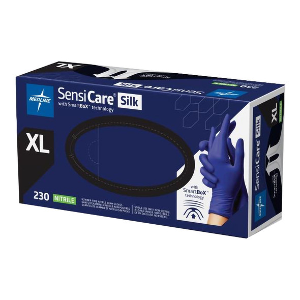 Exam Glove SensiCare Silk X-Large NonSterile Nitrile Textured Fingertips Dark Blue Chemo Tested 230/BX