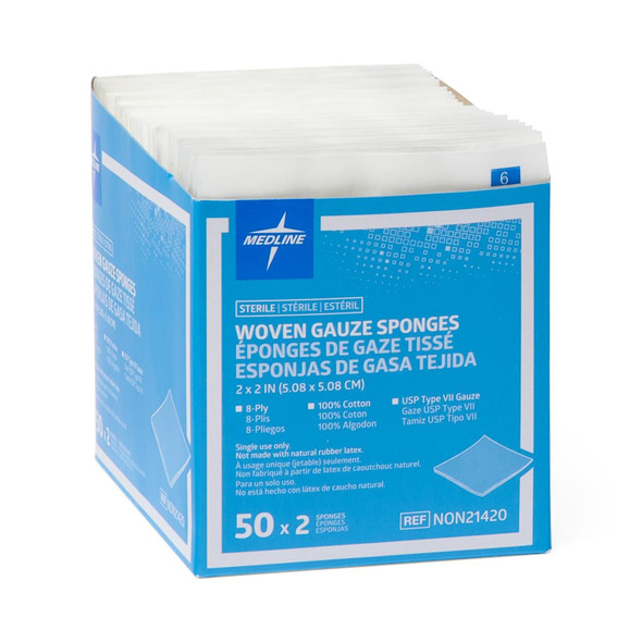 Gauze Sponge Medline 2 X 2 Inch 8-Ply Sterile 2 per Pack 50/BX Gauze Sponge Medline 2 X 2 Inch 8-Ply Sterile 2 per Pack 50/BX
