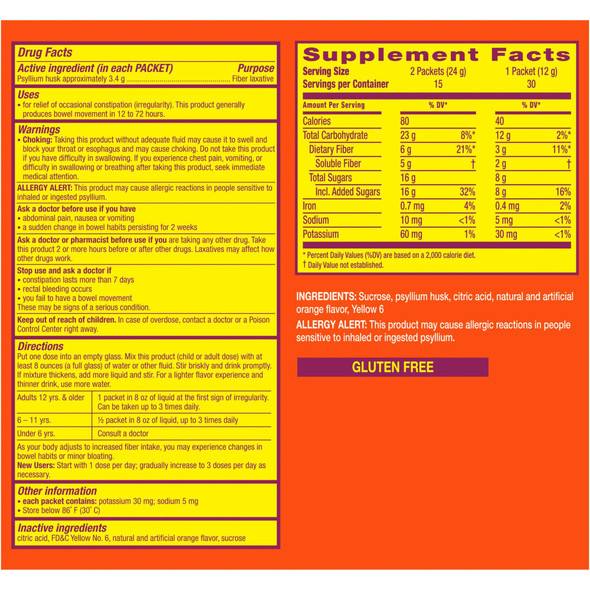 Fiber Supplement Metamucil Orange Flavor Powder 30 per Box 3.4 Gram Strength Psyllium Husk 1/BX Fiber Supplement Metamucil Orange Flavor Powder 30 per Box 3.4 Gram Strength Psyllium Husk 1/BX