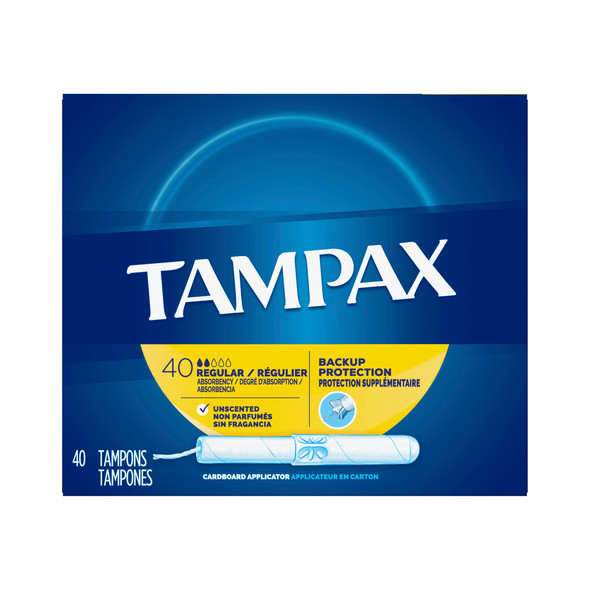 Tampon Tampax Regular Absorbency Cardboard Applicator Individually Wrapped 40/BX Tampon Tampax Regular Absorbency Cardboard Applicator Individually Wrapped 40/BX