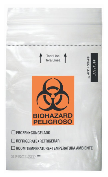 Biohazard Specimen Bag SPECI-ZIP Clear Bag 4 X 6 Inch 1000/CS