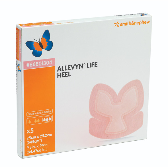 Foam Dressing Allevyn Life 9-4/5 X 9-9/10 Inch With Border Film Backing Silicone Gel Adhesive Heel Sterile 30/CS Foam Dressing Allevyn Life 9-4/5 X 9-9/10 Inch With Border Film Backing Silicone Gel Adhesive Heel Sterile 30/CS