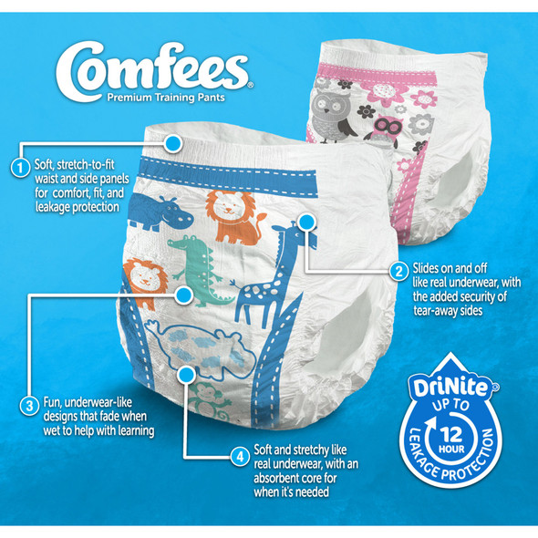 907042_BG Female Toddler Training Pants Comfees Pull On with Tear Away Seams Size 3T to 4T Disposable Moderate Absorbency 23/BG