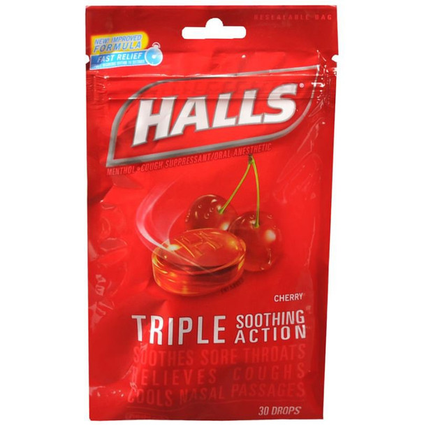 Halls Menthol Cherry Flavor Cold and Cough Relief