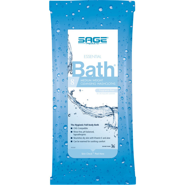 Essential Bath Rinse-Free Bath Wipes, Medium Weight, Unscented