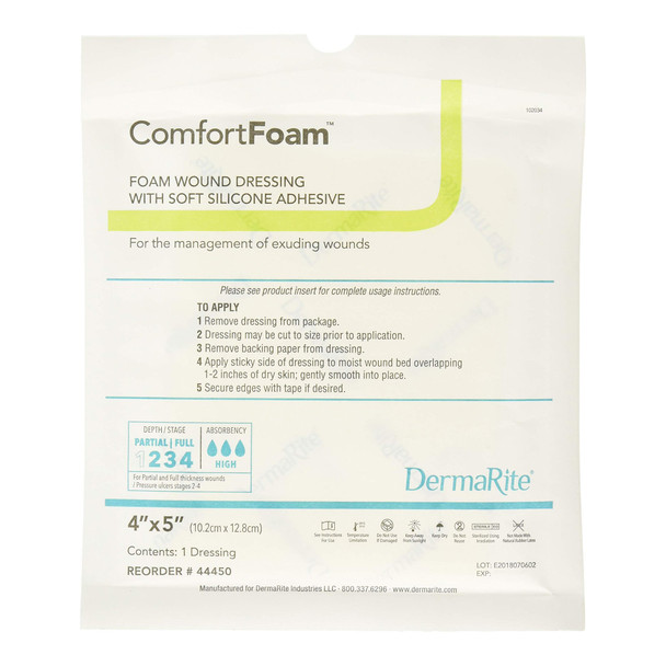 ComfortFoam Silicone Adhesive without Border Silicone Foam Dressing, 4 x 5 Inch