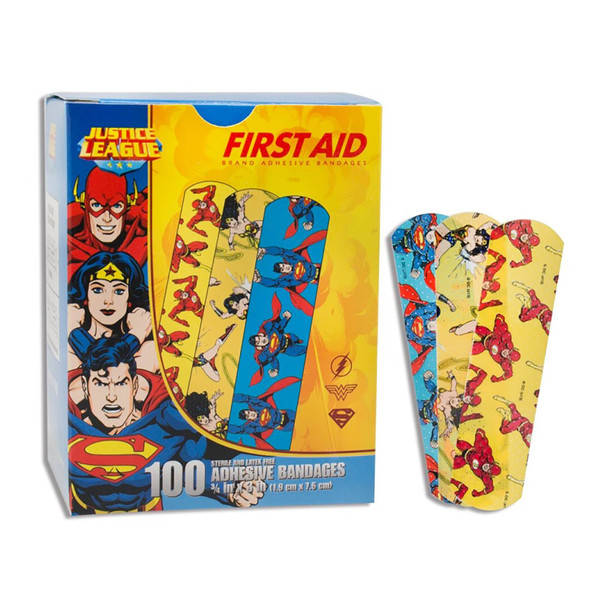 American White Cross Stat Strip Superman/Wonder Woman/Flash Kid Design Adhesive Strip, ¾ x 3 Inch