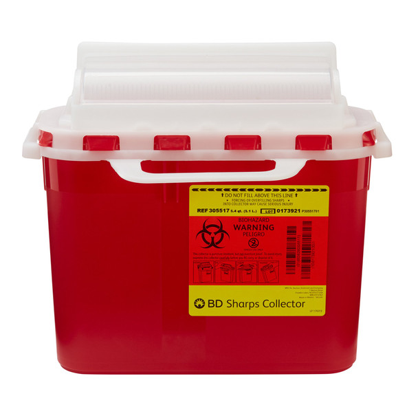 BD Sharps Container, 5.4 Quart, 12 x 12 x 4-4/5 Inch