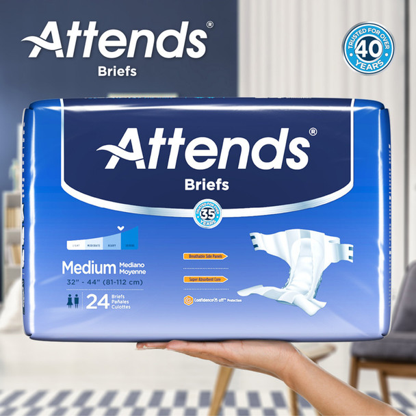 Unisex Adult Incontinence Brief Attends Large Disposable Heavy Absorbency 24/BG