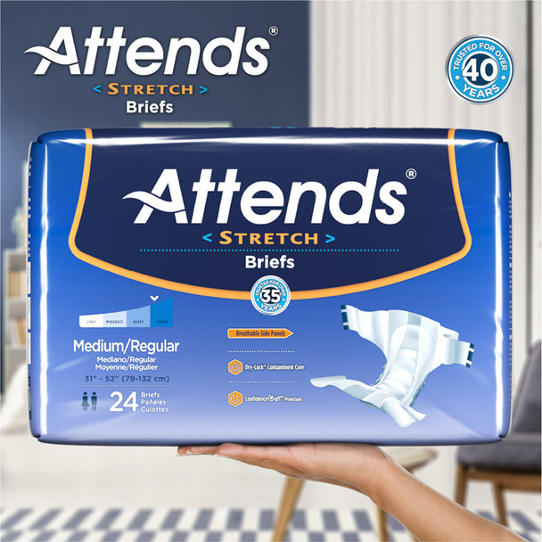 Unisex Adult Incontinence Brief Attends Stretch Medium / Regular Disposable Heavy Absorbency 24/BG