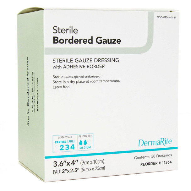 DermaRite Gauze Adhesive Dressing, White, Sterile, 3-3/5 x 4 inch