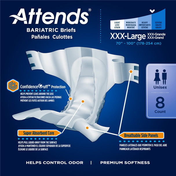 Unisex Adult Incontinence Brief Attends Bariatric 3X-Large Disposable Heavy Absorbency 8/BG