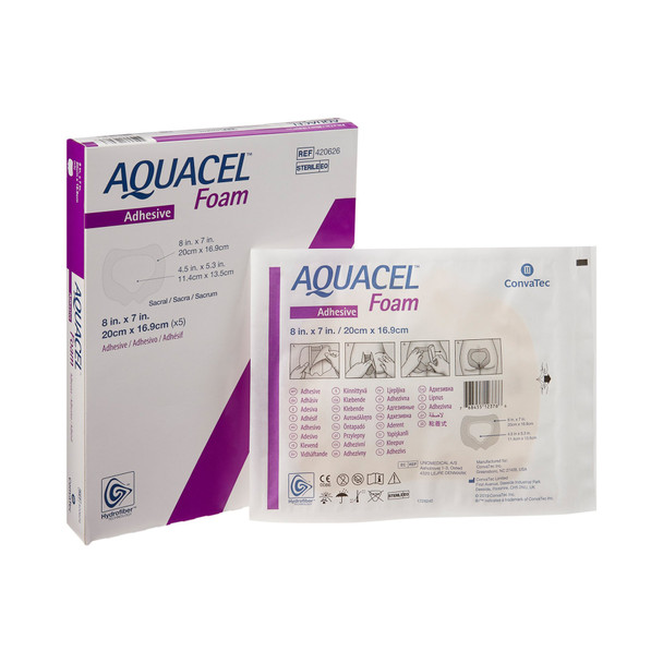 Aquacel Silicone Adhesive with Border Silicone Foam Dressing, 7 x 8 Inch