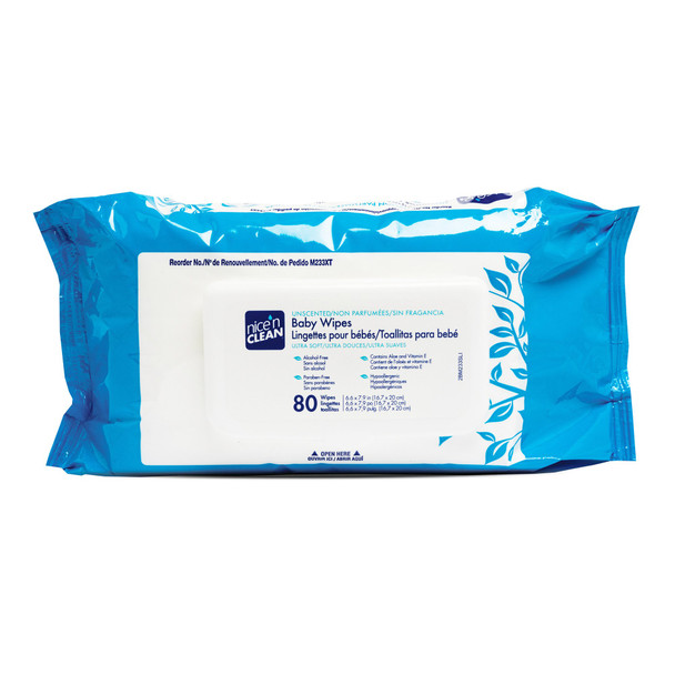 Nicen Clean Unscented Baby Wipes, Soft Pack