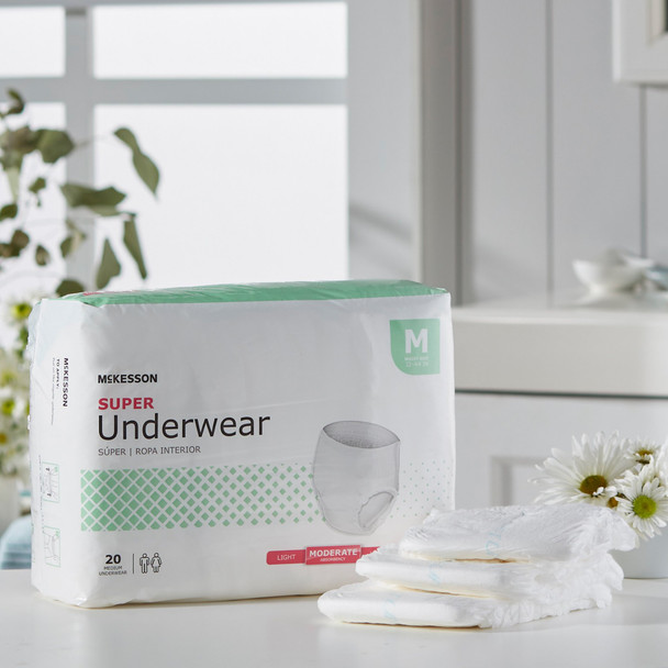 Unisex Adult Absorbent Underwear McKesson Pull On with Tear Away Seams Medium Disposable Moderate Absorbency 80/CS