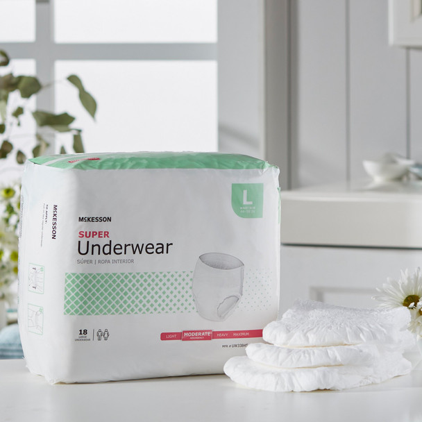 Unisex Adult Absorbent Underwear McKesson Pull On with Tear Away Seams Large Disposable Moderate Absorbency 72/CS