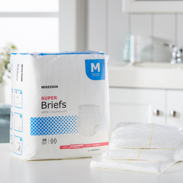 Unisex Adult Incontinence Brief McKesson Medium Disposable Moderate Absorbency 96/CS