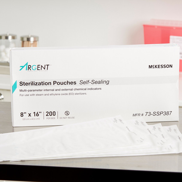 Sterilization Pouch McKesson Argent Sure-Check Ethylene Oxide (EO) Gas / Steam 8 X 16 Inch Transparent / Blue Self Seal Paper / Film 1/BX