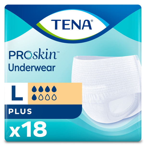 TENA ProSkin Plus Fully Breathable Absorbent Underwear, Large