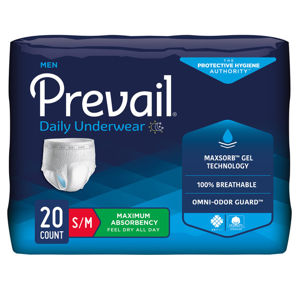 Prevail Men's Daily Maximum Absorbent Underwear, Small / Medium
