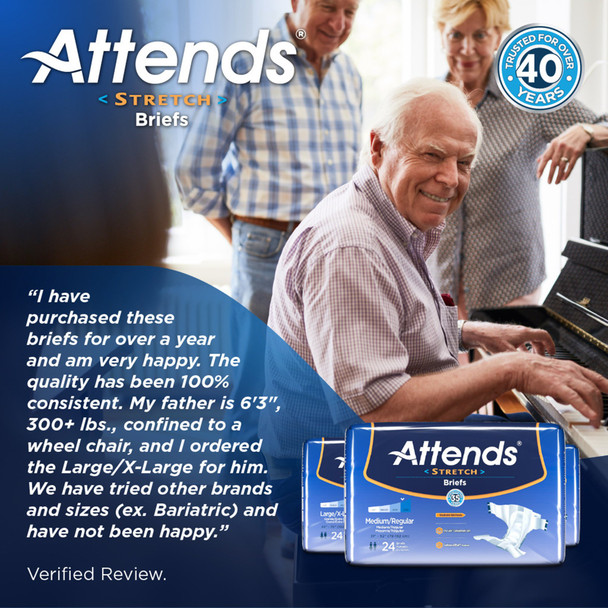 Unisex Adult Incontinence Brief Attends Stretch Large / X-Large Disposable Heavy Absorbency 96/CS Unisex Adult Incontinence Brief Attends Stretch Large / X-Large Disposable Heavy Absorbency 96/CS