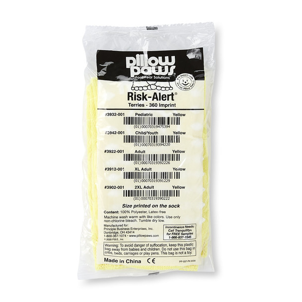 Pillow Paws Yellow Risk Alert Terries Slipper Socks, XL Adult