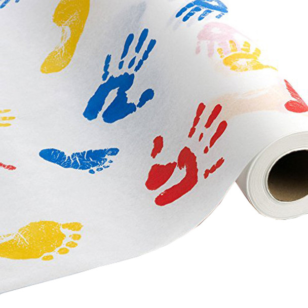 Tiny Tracks Crepe Table Paper, 21 Inch x 125 Foot, White with Multicolor Print