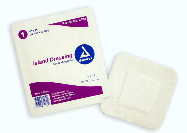 dynarex White Adhesive Dressing, 4 x 4 inch