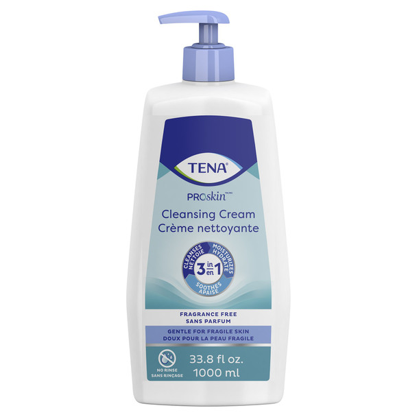 Tena Body Wash Cleansing Cream, Alcohol-Free, 3-in-1 Formula, Unscented, 1,000 ml, Pump Bottle