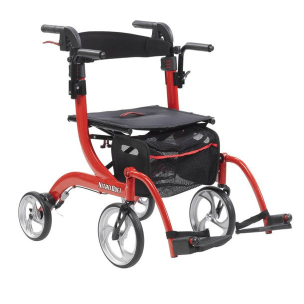 drive Nitro Duet 4 Wheel Rollator / Transport Chair, Red