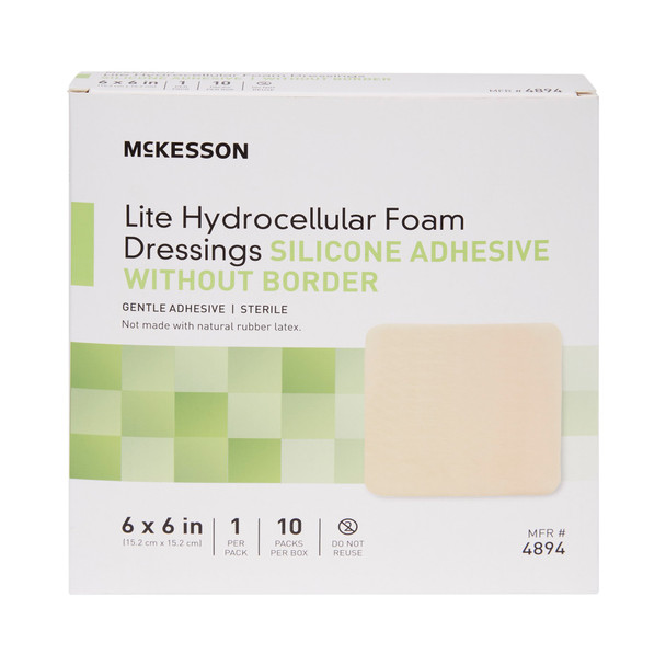 McKesson Lite Silicone Gel Adhesive without Border Thin Silicone Foam Dressing, 6 x 6 Inch