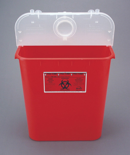 Sharps Container Bemis Sentinel Red Base 15-7/8 H X 16-1/2 L X 11-13/16 W Inch Vertical Entry 8 Gallon