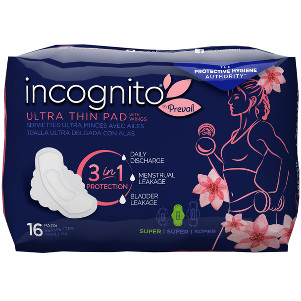 Feminine Pad incognito by Prevail Ultra Thin with Wings Super Absorbency