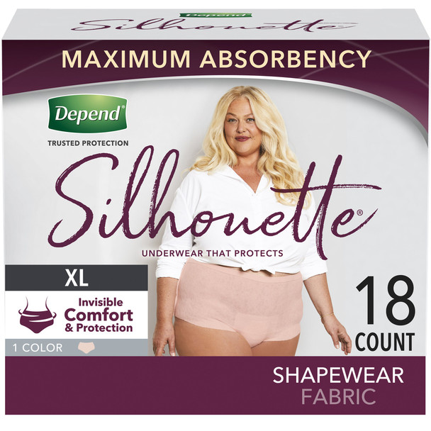 Depend Silhouette Classic Women's Underwear, X-Large, Pink, 18 ct.