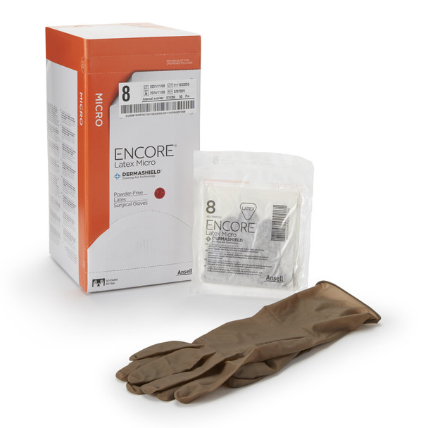 Encore Latex Micro Surgical Glove, Size 8, Brown