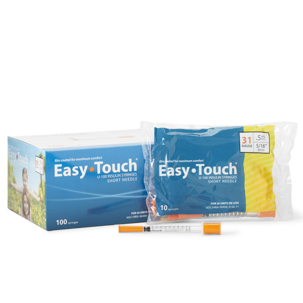 EasyTouch Insulin Syringe with Needle, 31 Gauge, 5/16 Inch