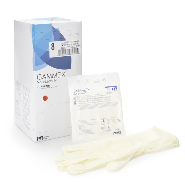 Gammex Non-Latex PI Polyisoprene Surgical Glove, Size 8, White