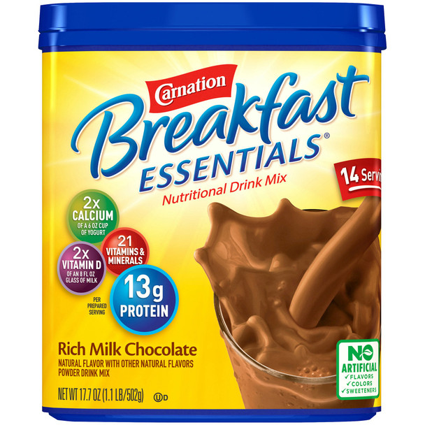 Carnation Breakfast Essentials Rich Milk Chocolate Oral Supplement, 17.7 oz. Canister